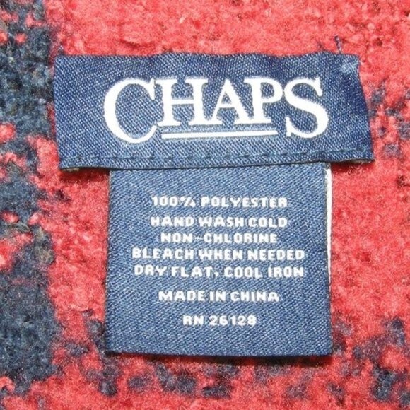 CHAPS Scarf, 65.5x20, Wide, Red, Blue, Green plaid, Fringe finish, Poly/Washable - Picture 4 of 4